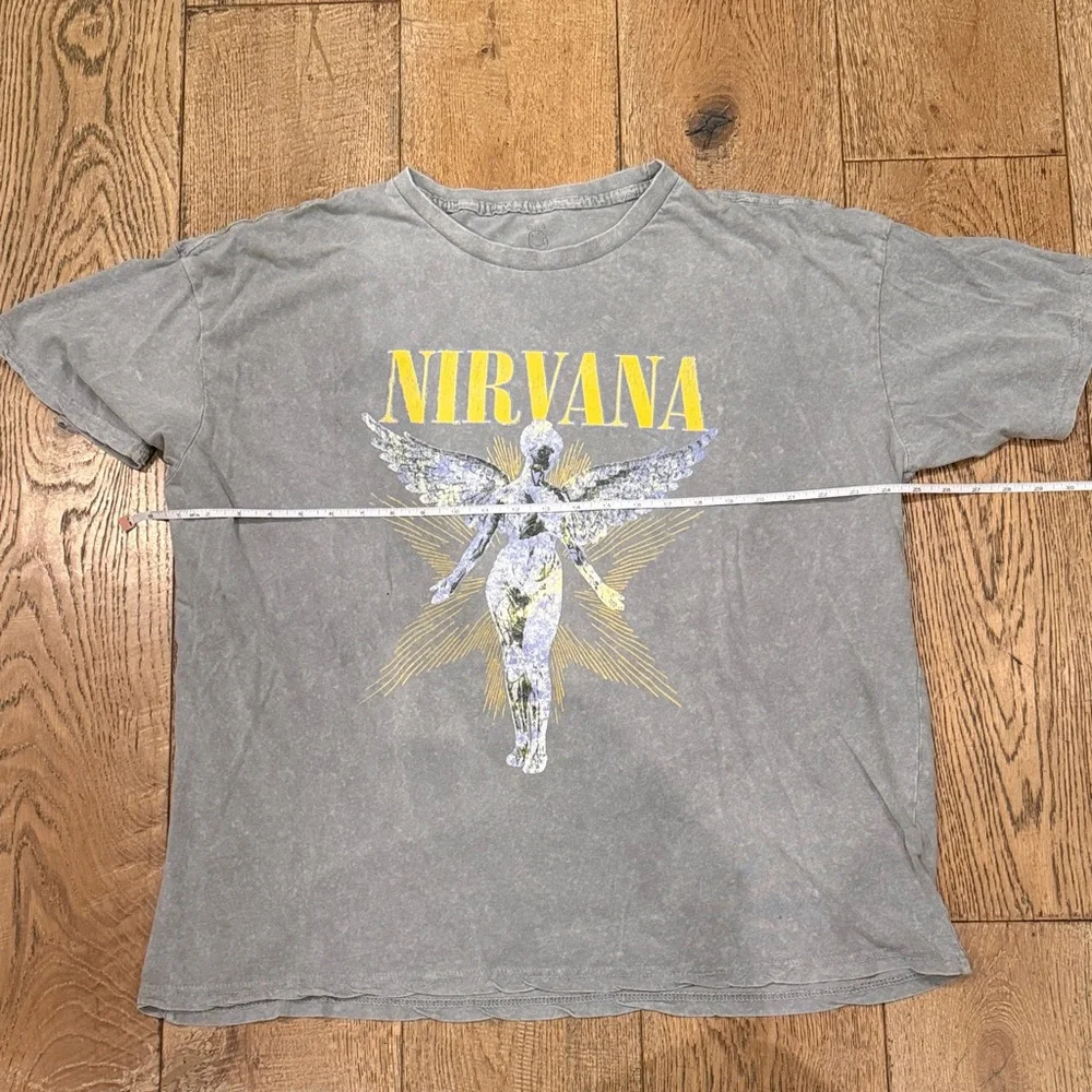 NIRVANA Gray Tee with Yellow Logo and Angel Graphic t-shirt - Picture 3 of 4